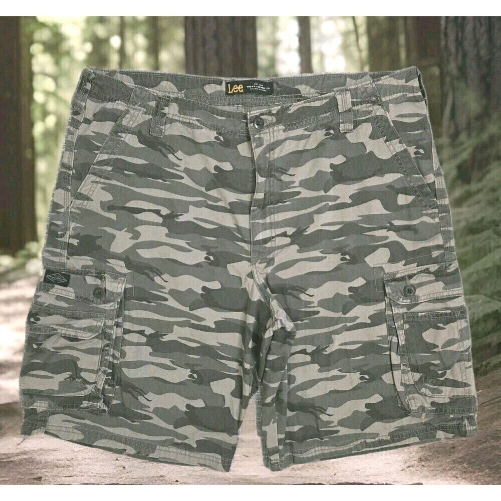 Lee Cargo Short Rugged Canvas Tech Pocket Green/Tan Camo Men's 40 SEE DESC